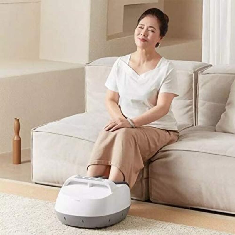 Leravan LJ ZJ008 Portable Foot Massager Machine With Hot Compress Foot Reliever Adjustable Intensity Levels 6 Kneading Mode For Relaxation 2 Smart Timer Detachable  Washable Cover 30W Power White